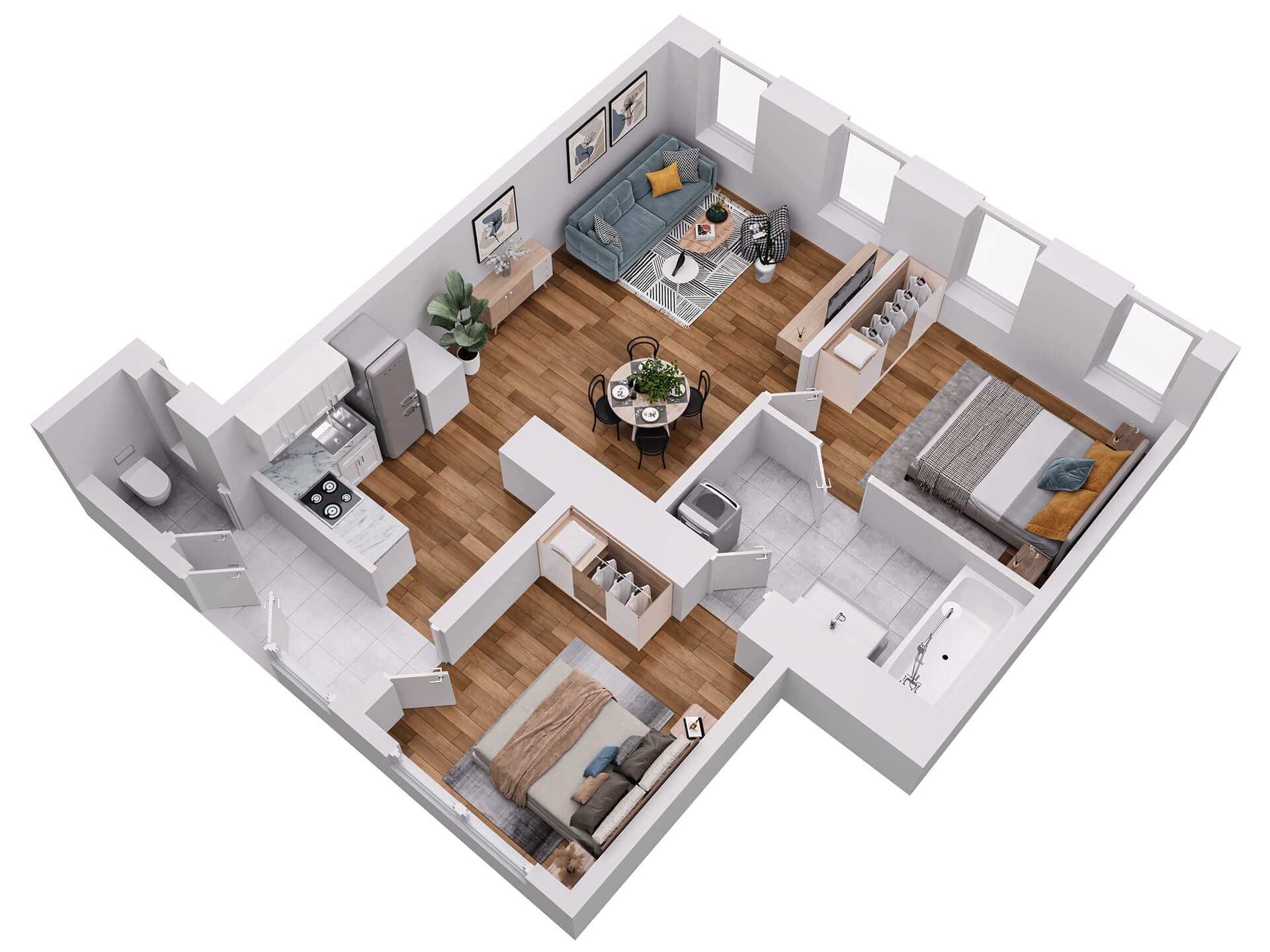 Urban Apartment Layout - 3D Floor Plans by StageHomy