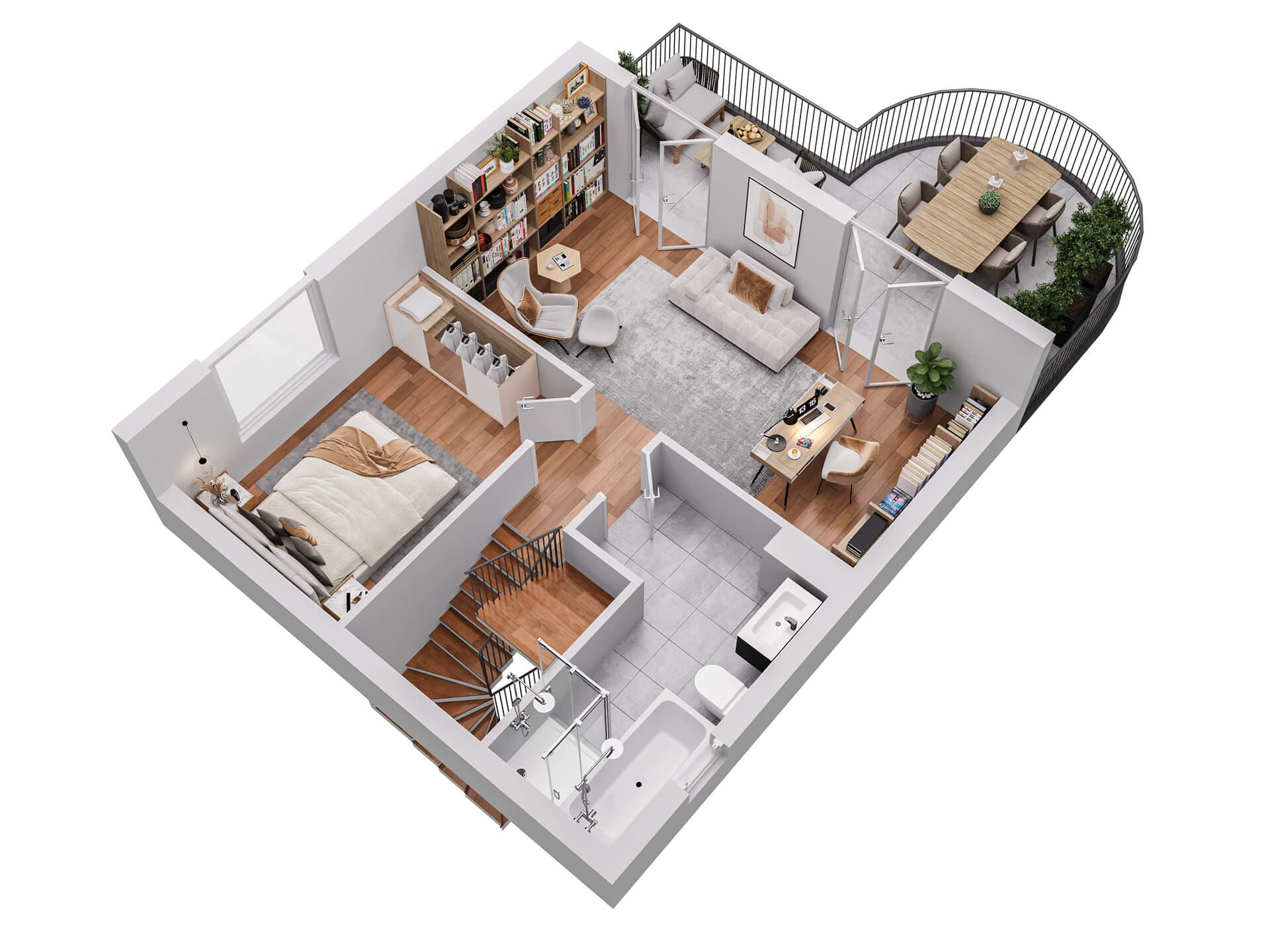 Duplex With Terrace - 3D Floor Plans by StageHomy