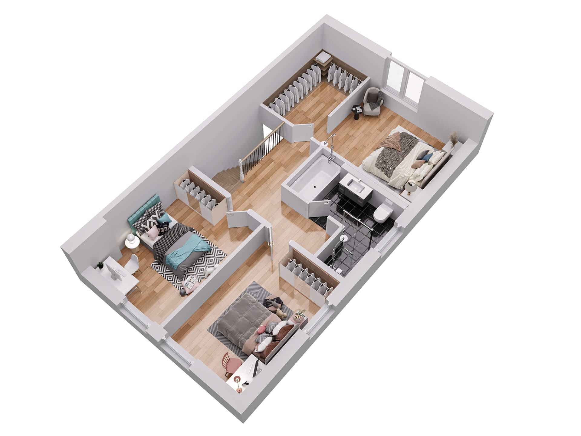 Three-Bedroom Suite - 3D Floor Plans by StageHomy