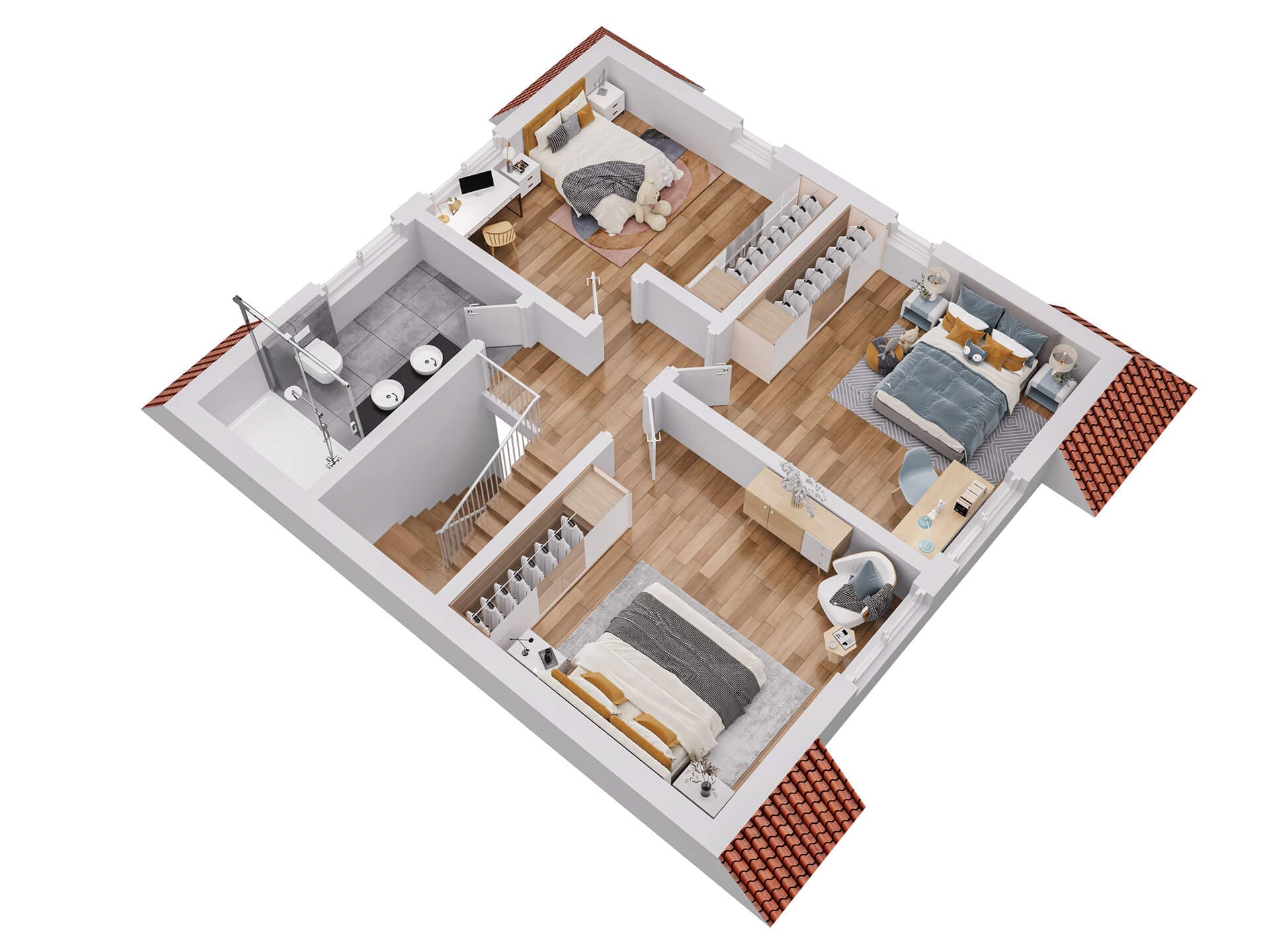 Mediterranean Upper Floor - 3D Floor Plans by StageHomy
