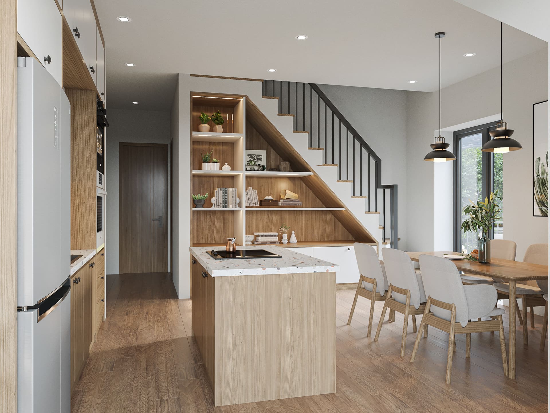 Open Kitchen with Staircase